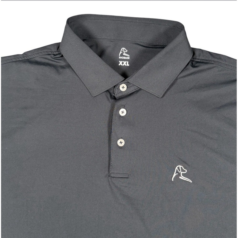 Rhoback Polo Shirt Mens 2XL Black Performance Short Sleeve Stretch Golf Logo